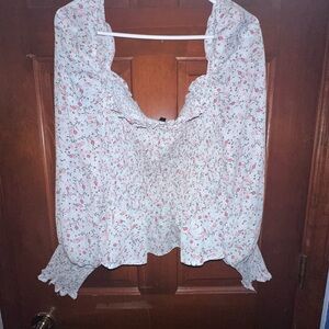 Shinestar Floral Smocked Blouse - Pink and White